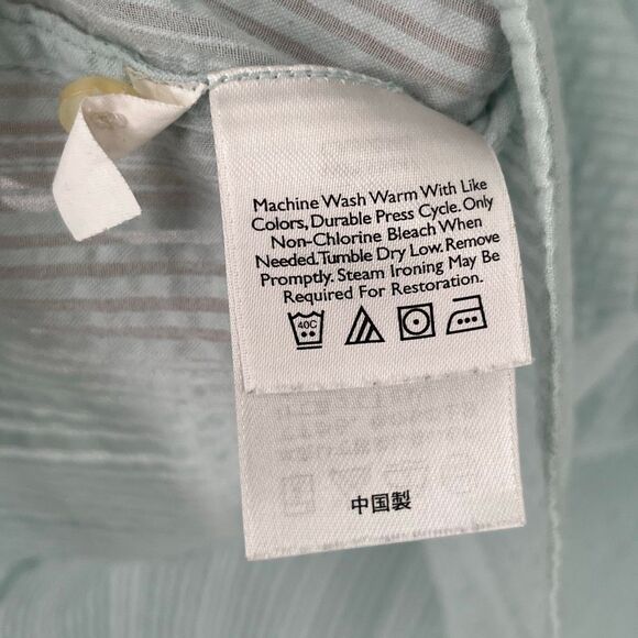 EDDIE BAUER Women’s Long Sleeve Top L Green Textured Cotton Split Neck Button - Picture 6 of 12